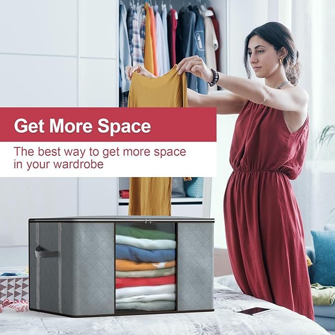 Grand Sac de Rangement 4 Set, Boite de Rangement Vetement Caisse Rangement, Housse de Rangement Couette Poignée Renforcée Cartons Déménagement Couvertures, Rangement Placard Vetement, Gris