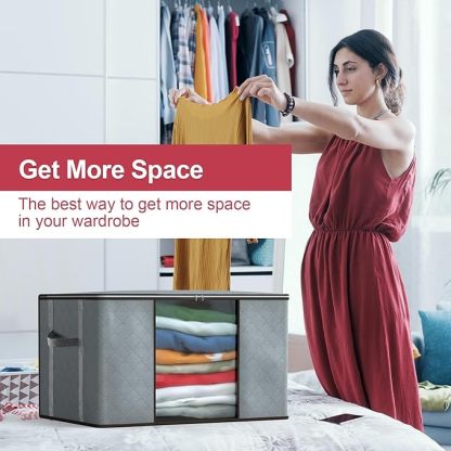 Grand Sac de Rangement 4 Set, Boite de Rangement Vetement Caisse Rangement, Housse de Rangement Couette Poignée Renforcée Cartons Déménagement Couvertures, Rangement Placard Vetement, Gris