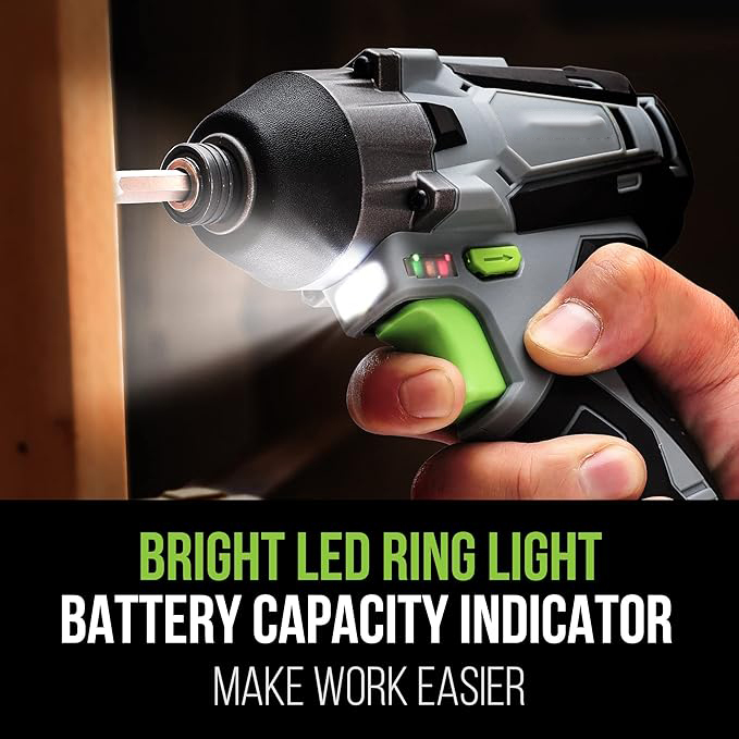  Visseuse à Choc sans Fil 12V avec Batterie 2,0A, Couple de 100N.m, 2000 tr/min, Clé à Choc avec Mandrin à Changement Rapide 6mm et Charge en 1 Heure, Lampe LED, 14 Accessoires et Sac à outils