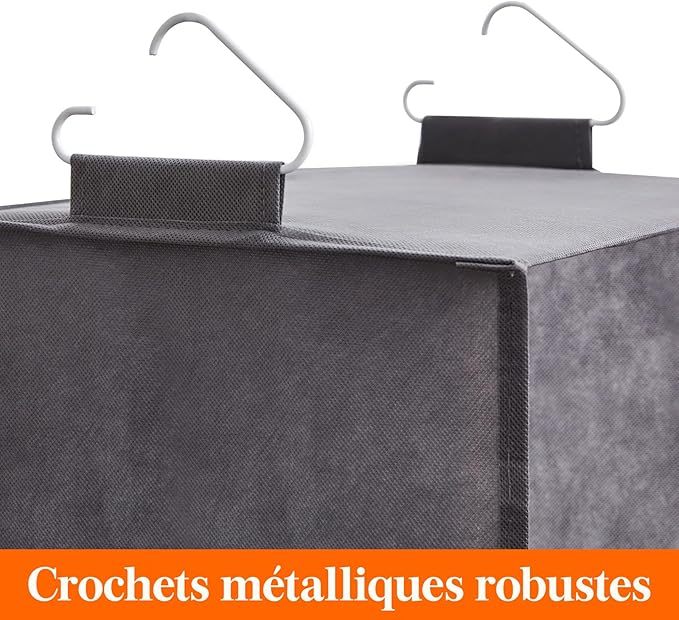  Lot de 2 Rangement Suspendu avec 5 Étagères et 2 Crochets Solides, Étagères de Rangement Armoire pour Placard, Organisateur Pliable, Rangement Vetement, Gris