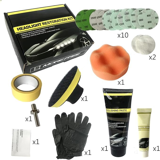 Kit de restauration de phares de voiture pour restauration de phares de voiture pour restaurer les phares troubles, restaurateur de phares jaunâtres ou usés