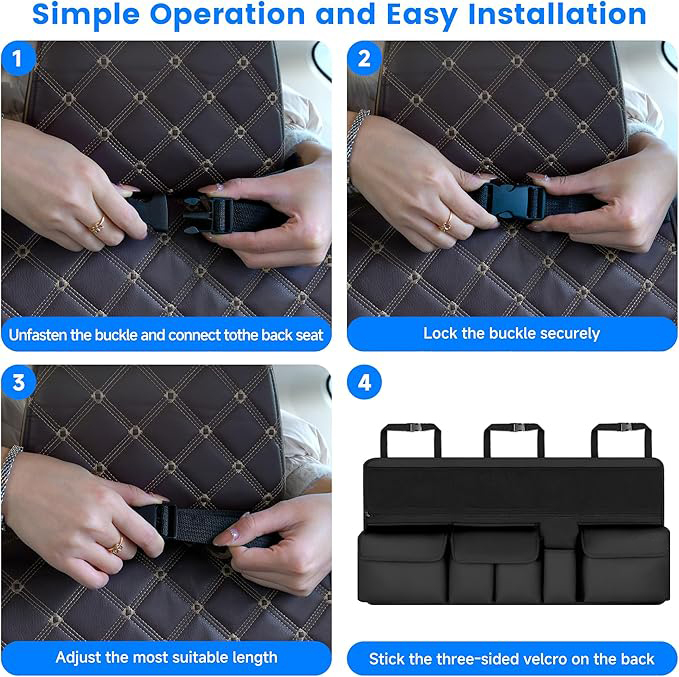 Organisateur Coffre Voiture Rangement avec 9 Poches, Multipurpose Organisateur de Coffre Sacs de Coffre de Voiture Pliables, Tissu Oxford imperméable(105 x 52 cm/noir)