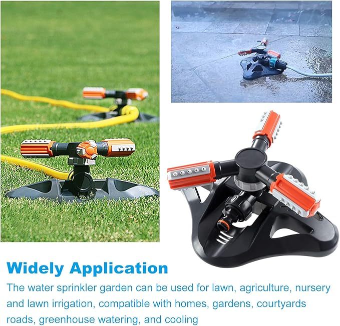 Arroseur de Jardin, Arroseur de Pelouse Automatique Rotatif 360° à 3 Bras Arrosage Irrigation pour Pelouse Jardin Champ