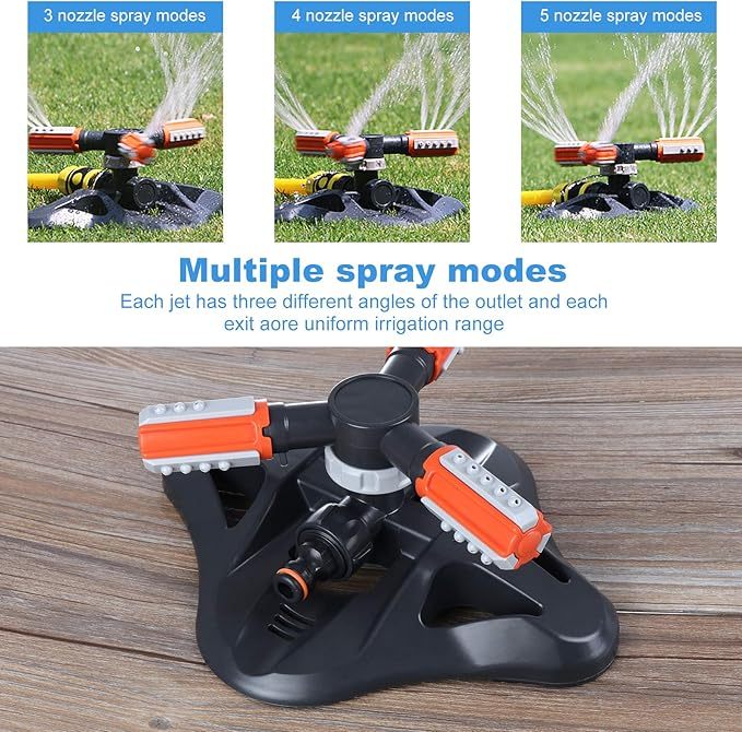 Arroseur de Jardin, Arroseur de Pelouse Automatique Rotatif 360° à 3 Bras Arrosage Irrigation pour Pelouse Jardin Champ