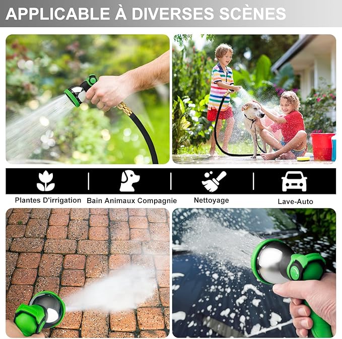 Tuyau d'arrosage Extensible 15m, Upgraded, Tuyau Flexible＆Léger avec 10 Modes d'arrosage pour Irrigation, Raccords Cuivre Haute Qualité,Nettoyage du Jardin,Laver la Voiture, Baigner Animal