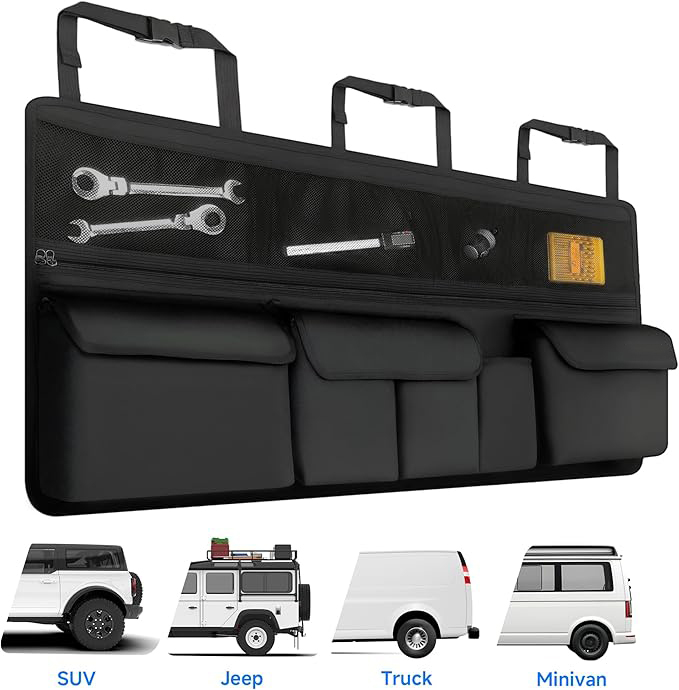 Organisateur Coffre Voiture Rangement avec 9 Poches, Multipurpose Organisateur de Coffre Sacs de Coffre de Voiture Pliables, Tissu Oxford imperméable(105 x 52 cm/noir)