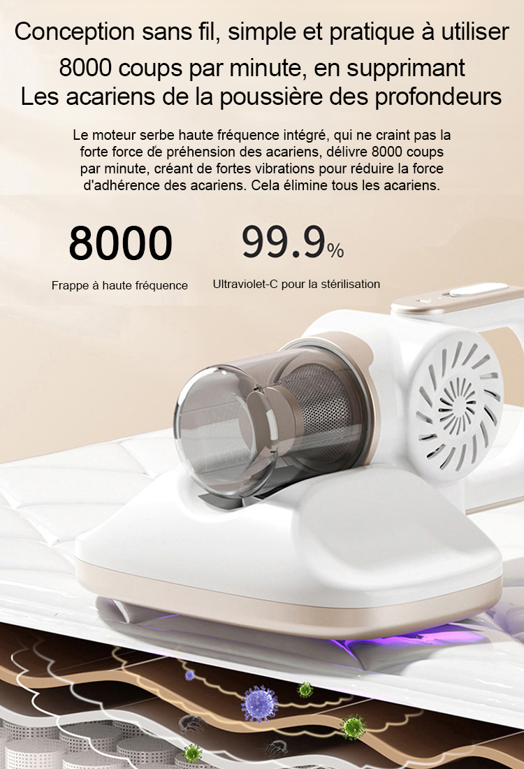 [Aspiration et nettoyage sans fil intégrés] Grande machine d'aspiration et de nettoyage des acariens