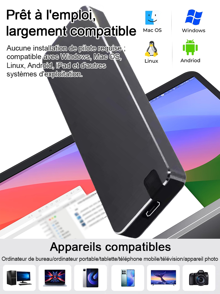USB4.0 Gen3 : Disque SSD portable  haute vitesse : Transmission stable  et sans perte