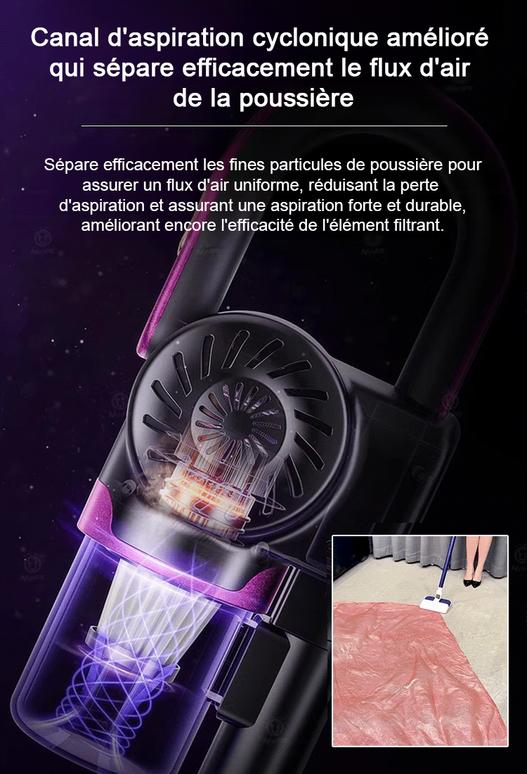 Trois-en-un sans fil avec grande puissance d'aspiration et stérilisation par UV pour éliminer les ac