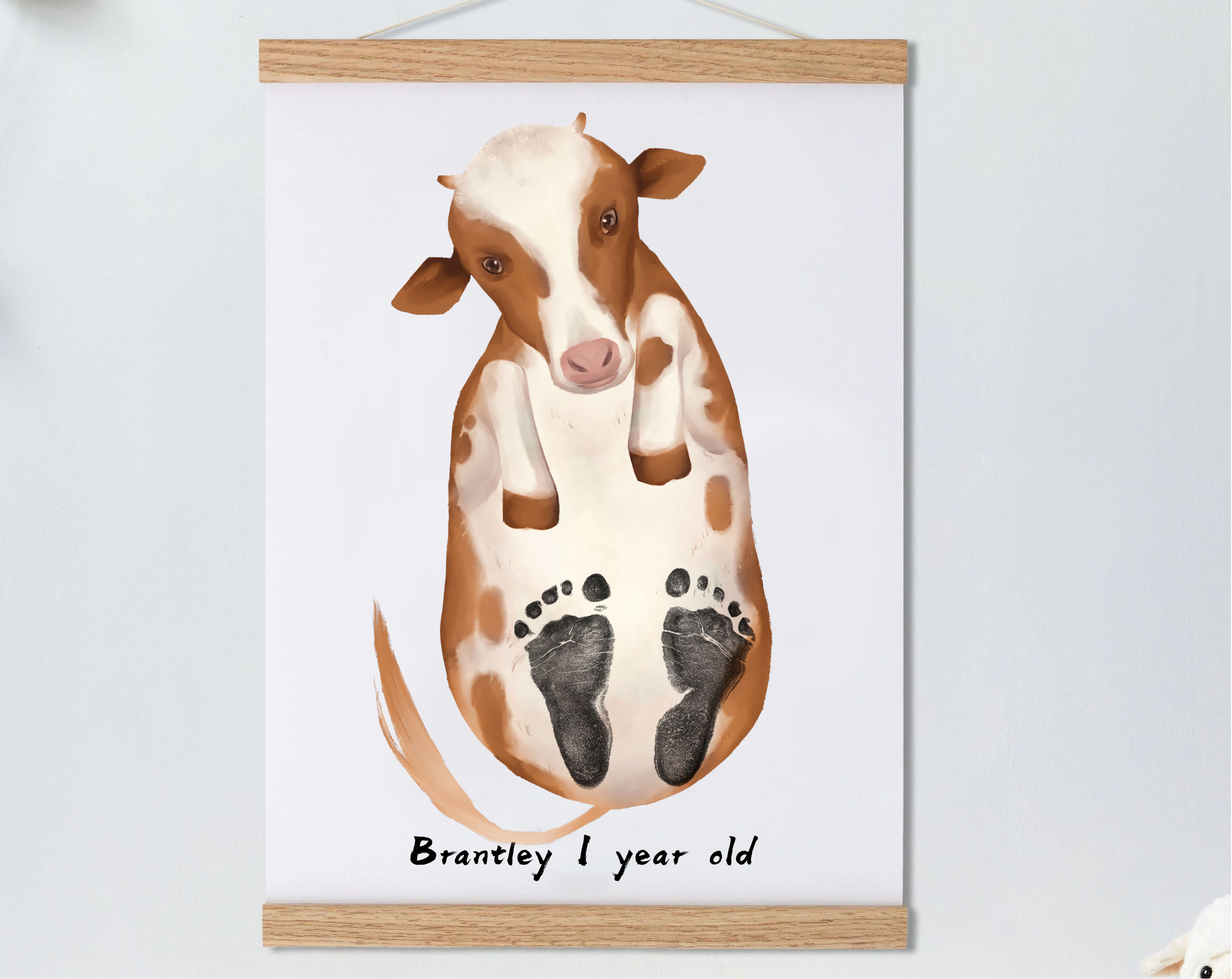 Lovbabe Cute Dairy Cow Baby Footprint Kit | Personalized Keepsake, Mural Nursery Decor & Children's Room Art, Unique Baby & Pet Gift Animals, Dairy cow Christmas Gifts-Lovbabe