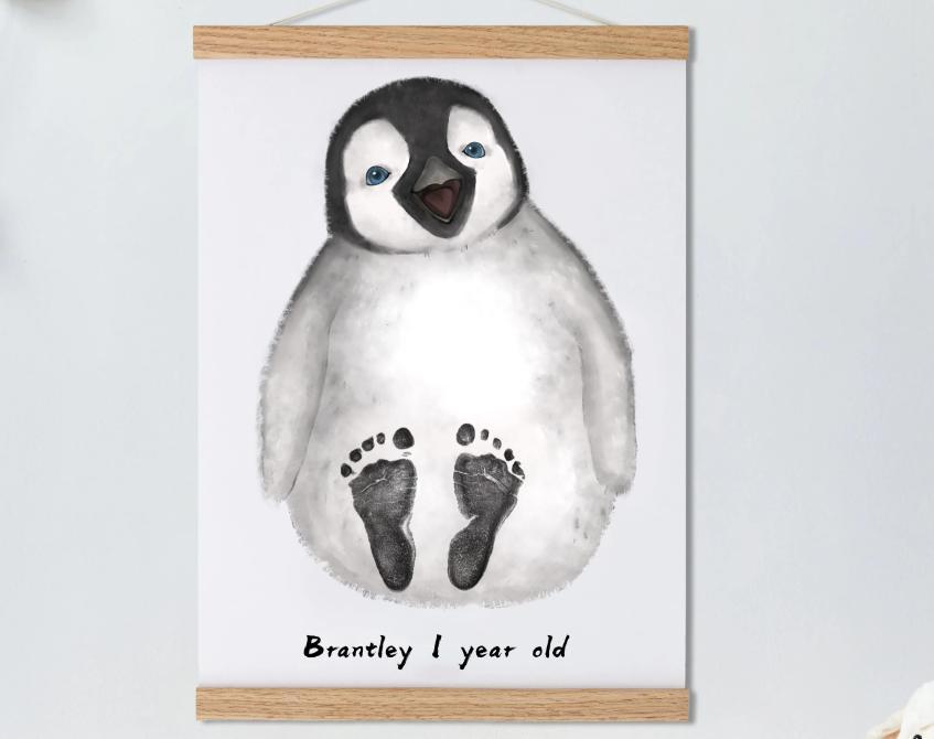 Lovbabe Smiling Penguin🐧Baby Footprint Kit | Personalized Keepsake, Mural Nursery Decor & Children's Room Art, Unique Penguin Gift Animals,Penguin Christmas Gifts-Lovbabe
