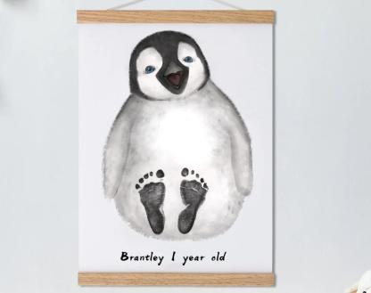 Lovbabe Smiling Penguin🐧Baby Footprint Kit | Personalized Keepsake, Mural Nursery Decor & Children's Room Art, Unique Penguin Gift Animals,Penguin Christmas Gifts-Lovbabe
