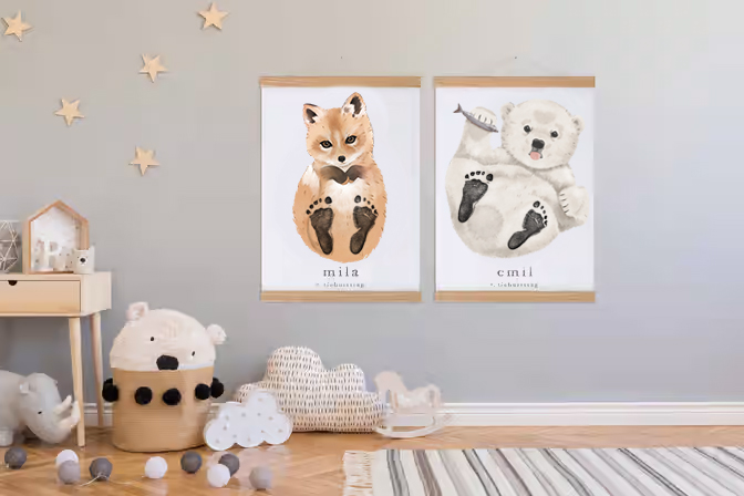 Lovbabe Personalized Newborn 🐶 Baby Footprint Set | Mural Nursery Wall Art - Samoyed Dog Design, Unique Baby Gift Christmas Gifts-Lovbabe
