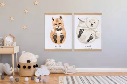 Lovbabe Personalized Newborn 🐶 Baby Footprint Set | Mural Nursery Wall Art - Samoyed Dog Design, Unique Baby Gift Christmas Gifts-Lovbabe