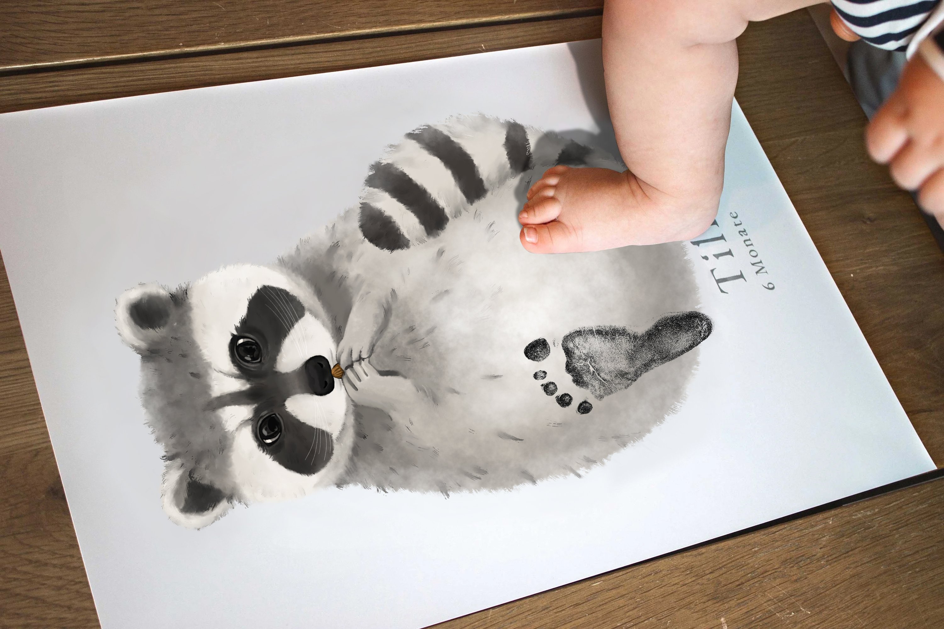 Lovbabe Raccoon Baby Footprint Kit Personalized Keepsake, Baby Shower Gift, Nursery Decor & Pet Gift, Mural Baby & Children's Room Animals Christmas Gifts-Lovbabe