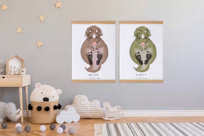Lovbabe Green Dinosaur Baby Footprint Kit | Personalized Keepsake, Mural Nursery Decor & Children's Room Art, Unique Baby & Pet Gift Animals, Green Dinosaur🐾 Christmas Gifts-Lovbabe