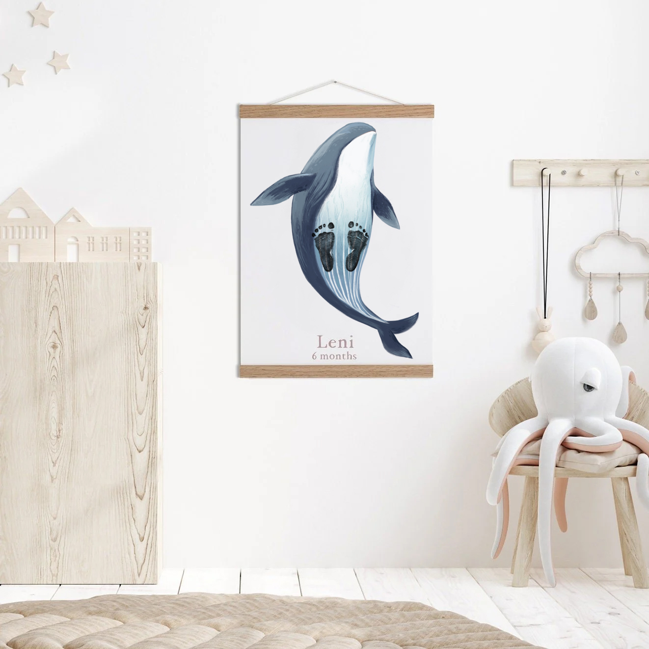Lovbabe Overlord Blue Whale 🦈Baby Footprint Kit | Personalized Keepsake, Mural Nursery Decor & Children's Room Art, Unique Baby & Pet Gift Animals, Blue Whale🐾 Christmas Gifts-Lovbabe