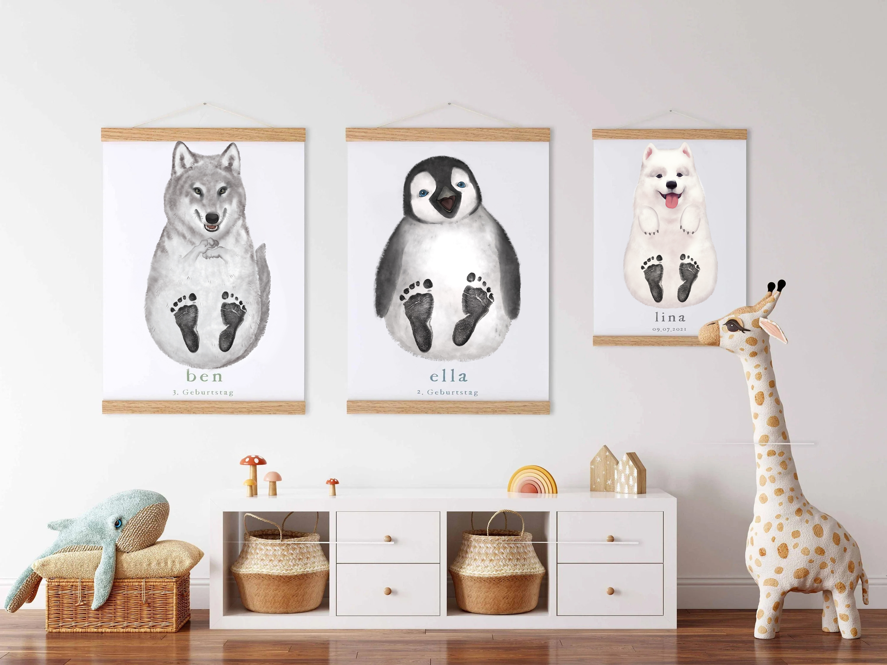 Lovbabe Green Triceratops Baby Footprint Kit | Personalized Keepsake, Mural Nursery Decor & Children's Room Art Animals Unique Baby & Pet Gift🐾 Christmas Gifts-Lovbabe