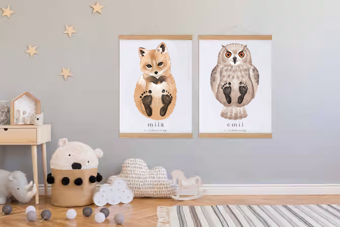 Lovbabe Owl Baby Footprint Kit | Personalized Keepsake, Mural Nursery Decor & Children's Room Animals, Unique Baby & Pet Gift🐾 Christmas Gifts-Lovbabe