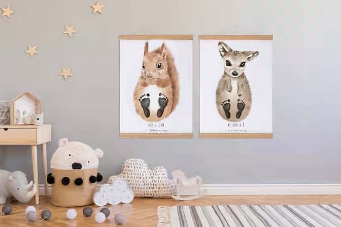 Lovbabe Little Deer Baby Footprint Kit | Personalized Keepsake, Mural Nursery Decor & Children's Room Art, Unique Baby Gift Animals, Little Deer Christmas Gifts-Lovbabe