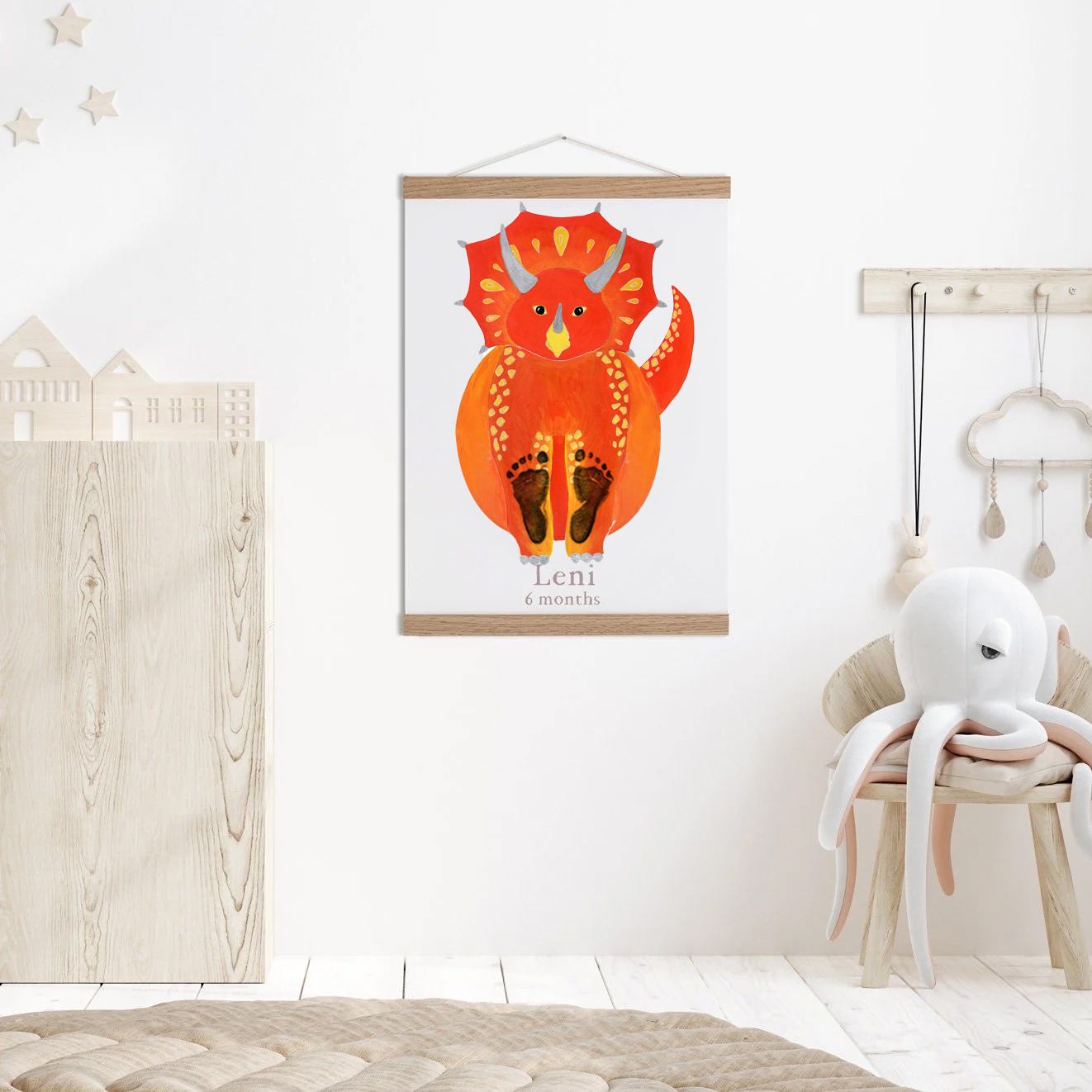 Lovbabe Orange Triceratops🐾 Baby Footprint Kit | Personalized Keepsake, Baby Shower Gift Mural Baby, Nursery Decor & Pet Gift & Children's Room Animals Christmas Gifts-Lovbabe