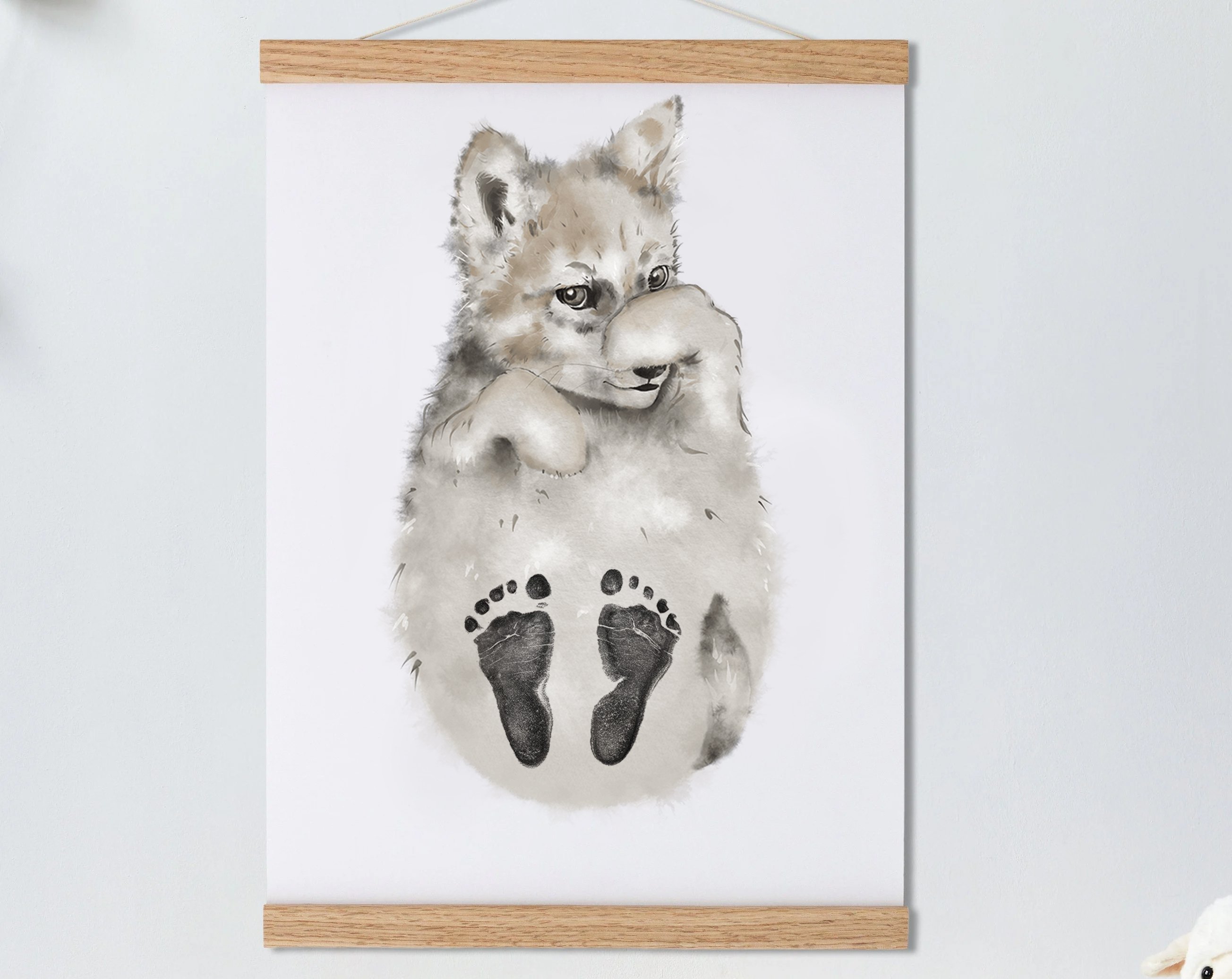 Lovbabe Little Wolf Baby Footprint Kit | Personalized Keepsake, Mural Nursery Decor & Children's Room Art, Unique Baby Gift Animals, Little Wolf 🐺 Christmas Gifts-Lovbabe