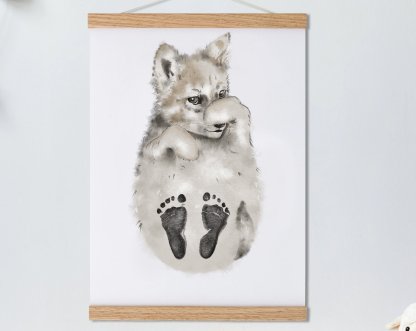 Lovbabe Little Wolf Baby Footprint Kit | Personalized Keepsake, Mural Nursery Decor & Children's Room Art, Unique Baby Gift Animals, Little Wolf 🐺 Christmas Gifts-Lovbabe