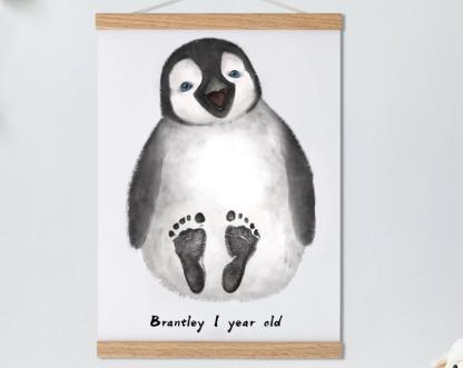 Lovbabe Smiling Penguin🐧Baby Footprint Kit | Personalized Keepsake, Mural Nursery Decor & Children's Room Art, Unique Penguin Gift Animals,Penguin Christmas Gifts-Lovbabe