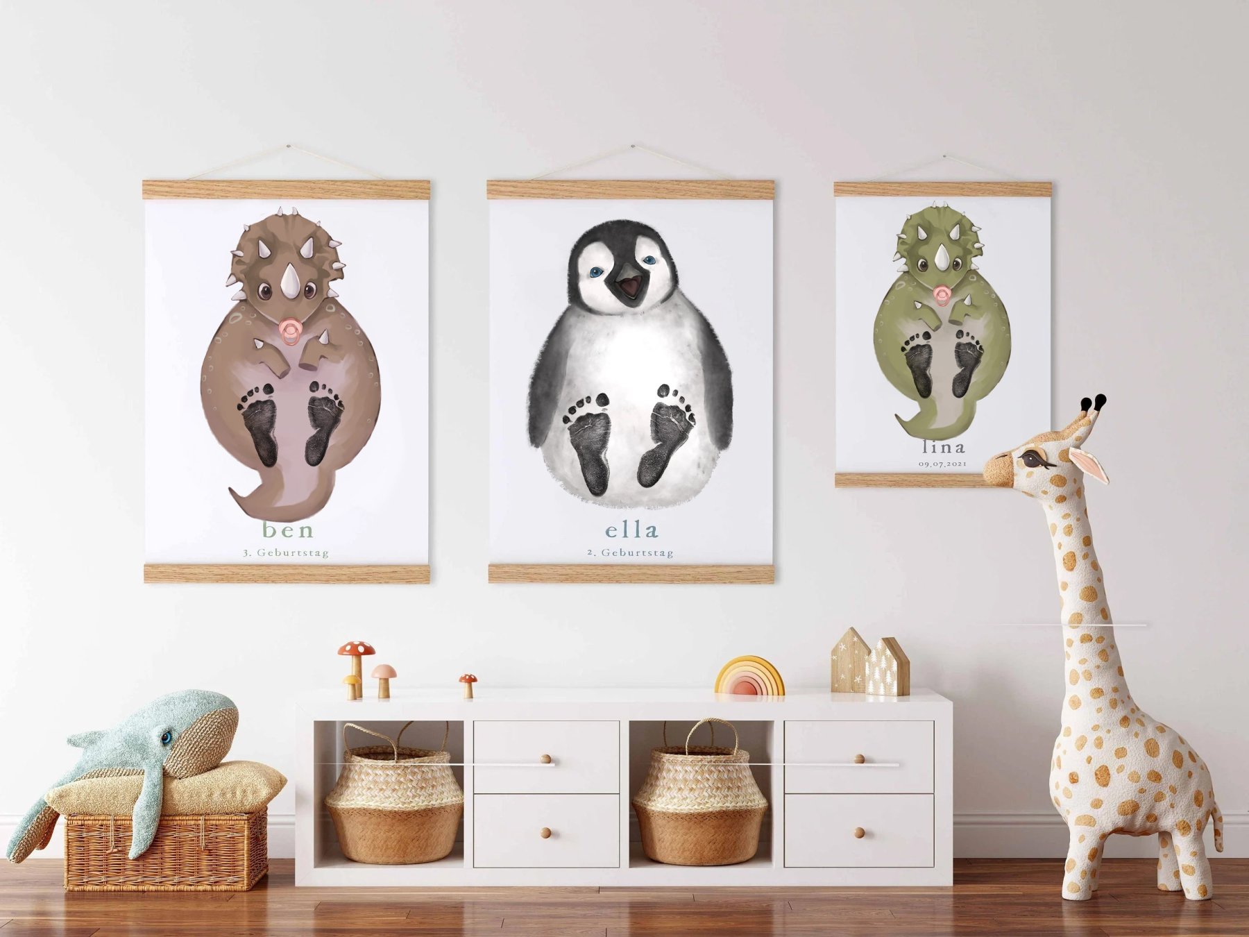 Lovbabe Brown Dinosaur Baby Footprint Kit | Personalized Keepsake, Mural Nursery Decor & Children's Room Art, Unique Baby & Pet Gift Animals, Brown Dinosaur🐾 Christmas Gifts-Lovbabe