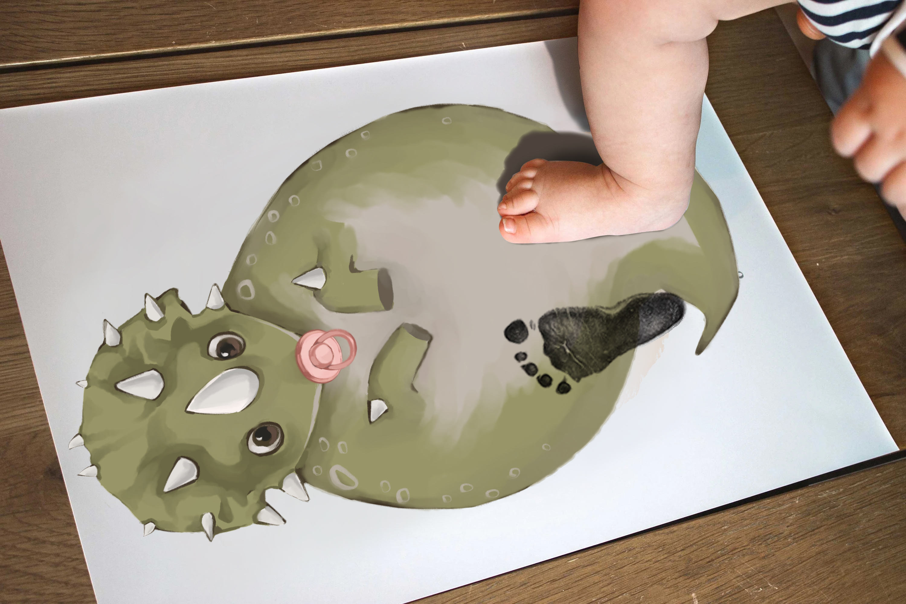 Lovbabe Green Dinosaur Baby Footprint Kit | Personalized Keepsake, Mural Nursery Decor & Children's Room Art, Unique Baby & Pet Gift Animals, Green Dinosaur🐾 Christmas Gifts-Lovbabe