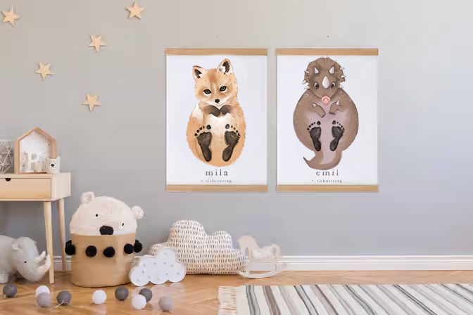 Lovbabe Brown Dinosaur Baby Footprint Kit | Personalized Keepsake, Mural Nursery Decor & Children's Room Art, Unique Baby & Pet Gift Animals, Brown Dinosaur🐾 Christmas Gifts-Lovbabe