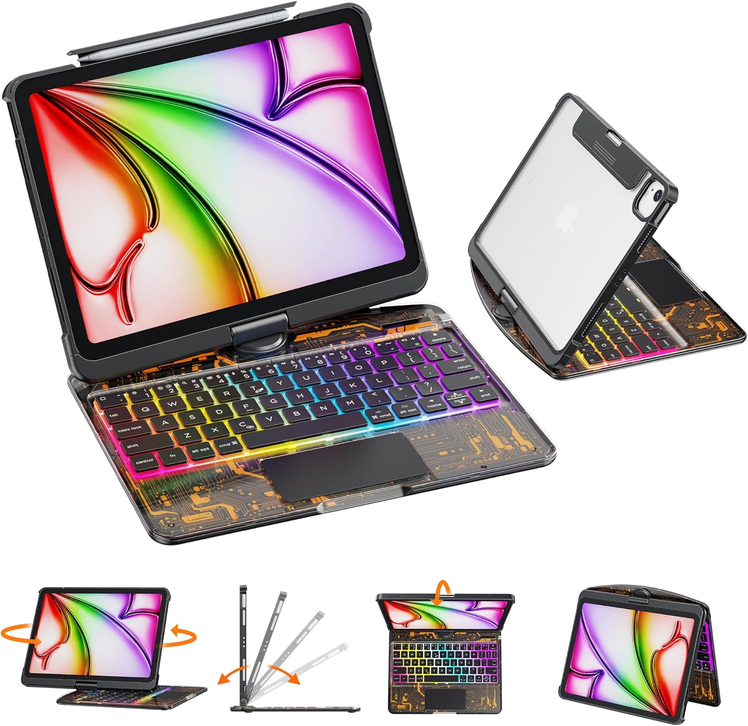 10.2" iPad (7/8/9) Gen Transparent 360° iPad Keyboard Case
