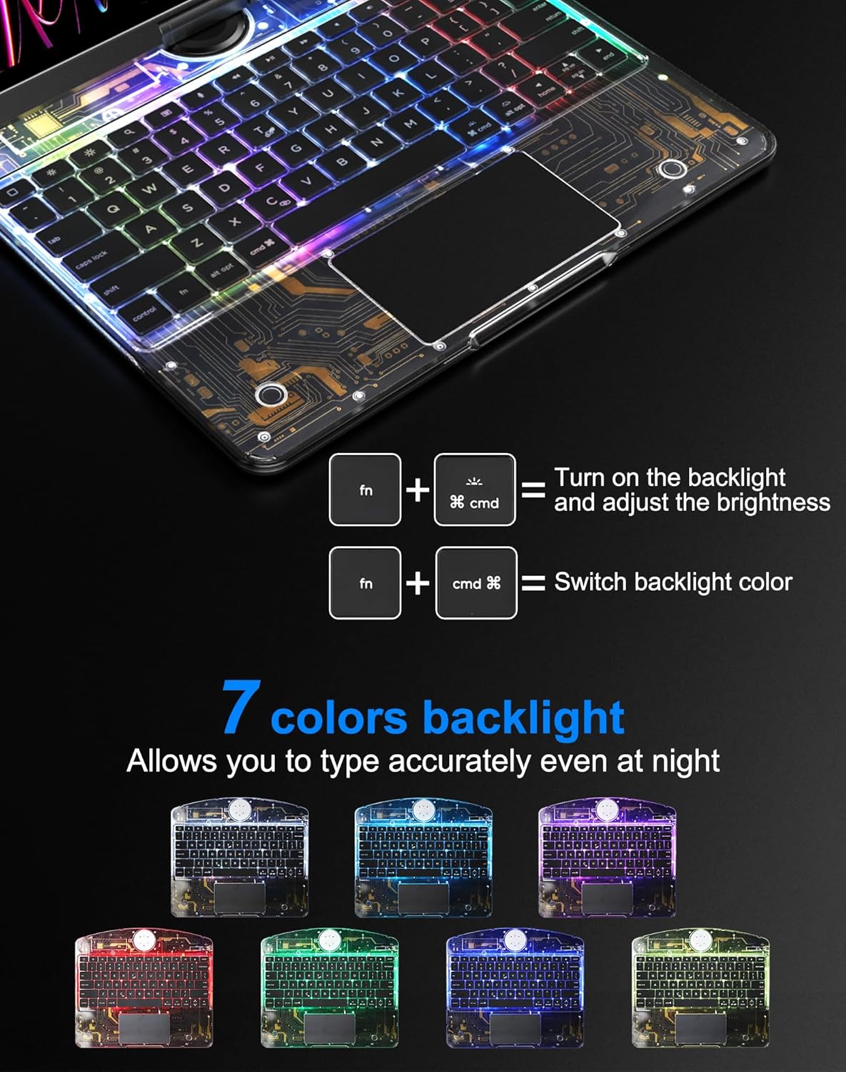 10.2" iPad (7/8/9) Gen Transparent 360° iPad Keyboard Case