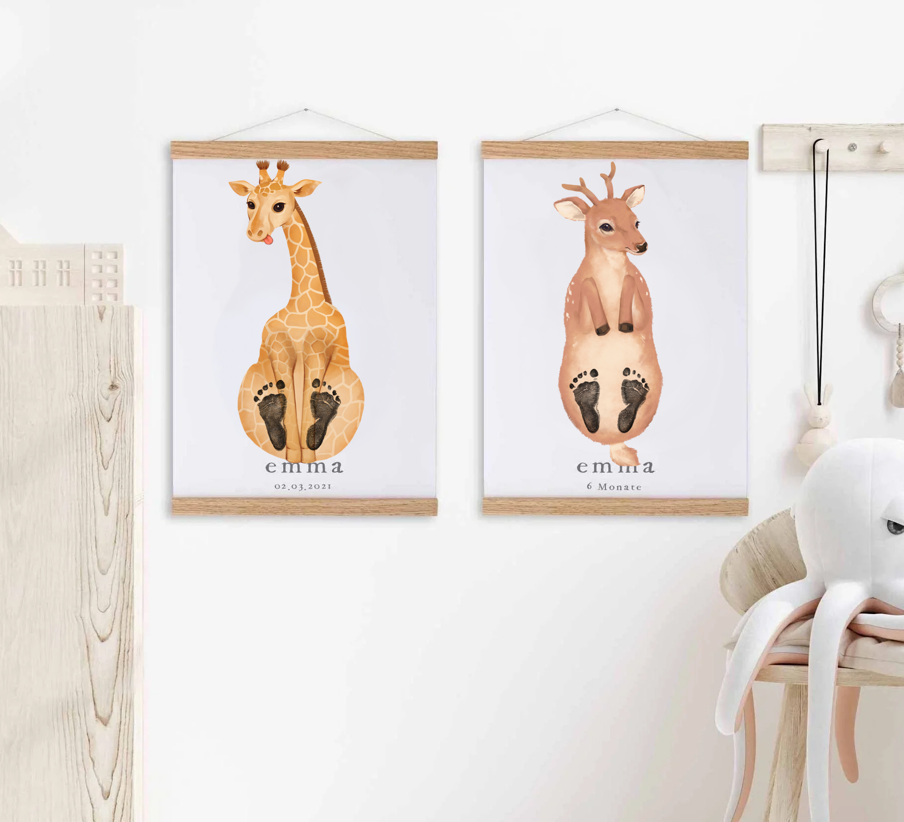 Lovbabe Cute Giraffe🦒Baby Footprint Kit | Personalized Keepsake, Mural Nursery Decor & Children's Room Art, Unique Baby & Pet Gift Animals, Cute Giraffe🐾 Christmas Gifts-Lovbabe