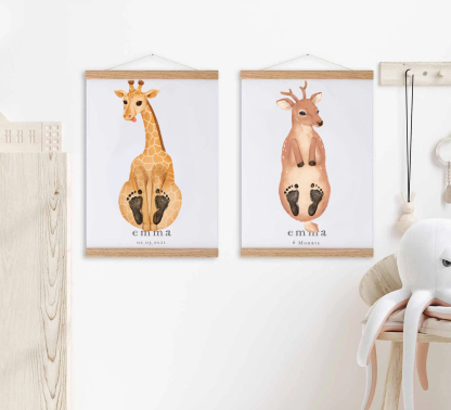 Lovbabe Cute Giraffe🦒Baby Footprint Kit | Personalized Keepsake, Mural Nursery Decor & Children's Room Art, Unique Baby & Pet Gift Animals, Cute Giraffe🐾 Christmas Gifts-Lovbabe