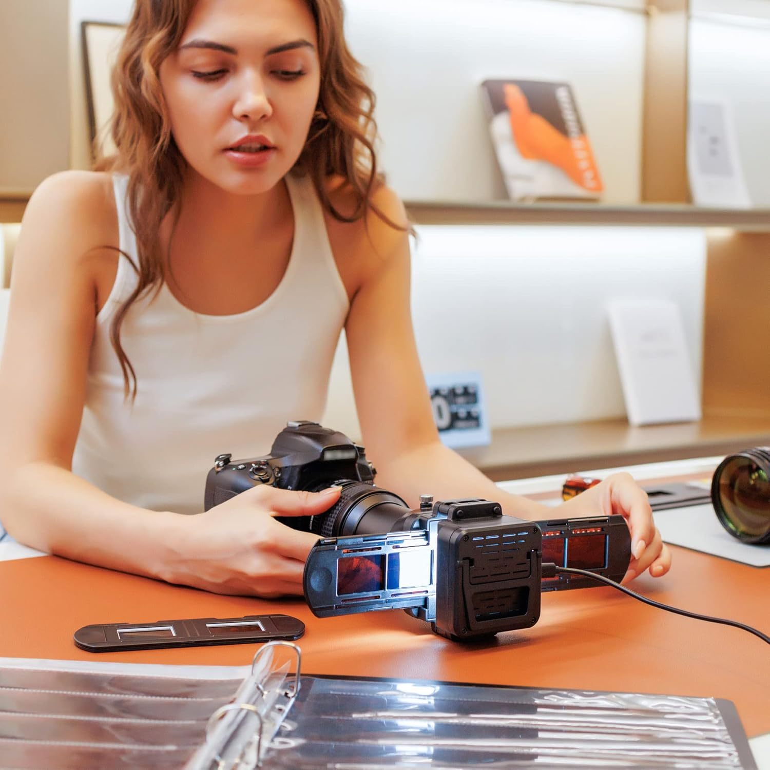 JJC Photo Slide and Film Digitizer Converter with 10-Levels Brightness LED Backlight for 35mm Slide and Negatives Copying Scanning to Digital for Select Canon Nikon Sony Macro Lenses