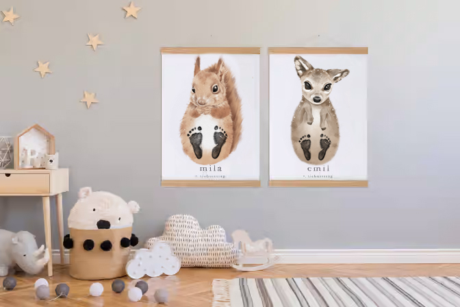 Lovbabe Little Squirrel Baby Footprint Kit | Personalized Keepsake, Mural Nursery Decor & Children's Room Art, Unique Baby Gift Animals, Little Squirrel Christmas Gifts-Lovbabe