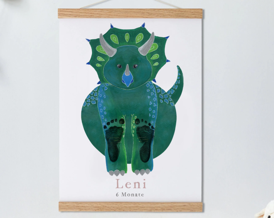 Lovbabe Orange Triceratops🐾 Baby Footprint Kit | Personalized Keepsake, Baby Shower Gift Mural Baby, Nursery Decor & Pet Gift & Children's Room Animals Christmas Gifts-Lovbabe