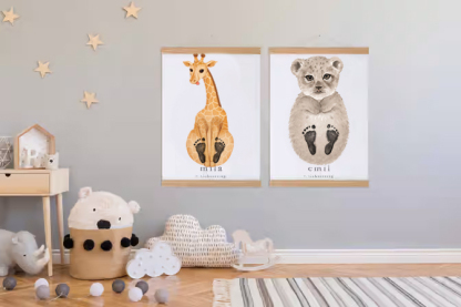 Lovbabe Cute Giraffe🦒Baby Footprint Kit | Personalized Keepsake, Mural Nursery Decor & Children's Room Art, Unique Baby & Pet Gift Animals, Cute Giraffe🐾 Christmas Gifts-Lovbabe