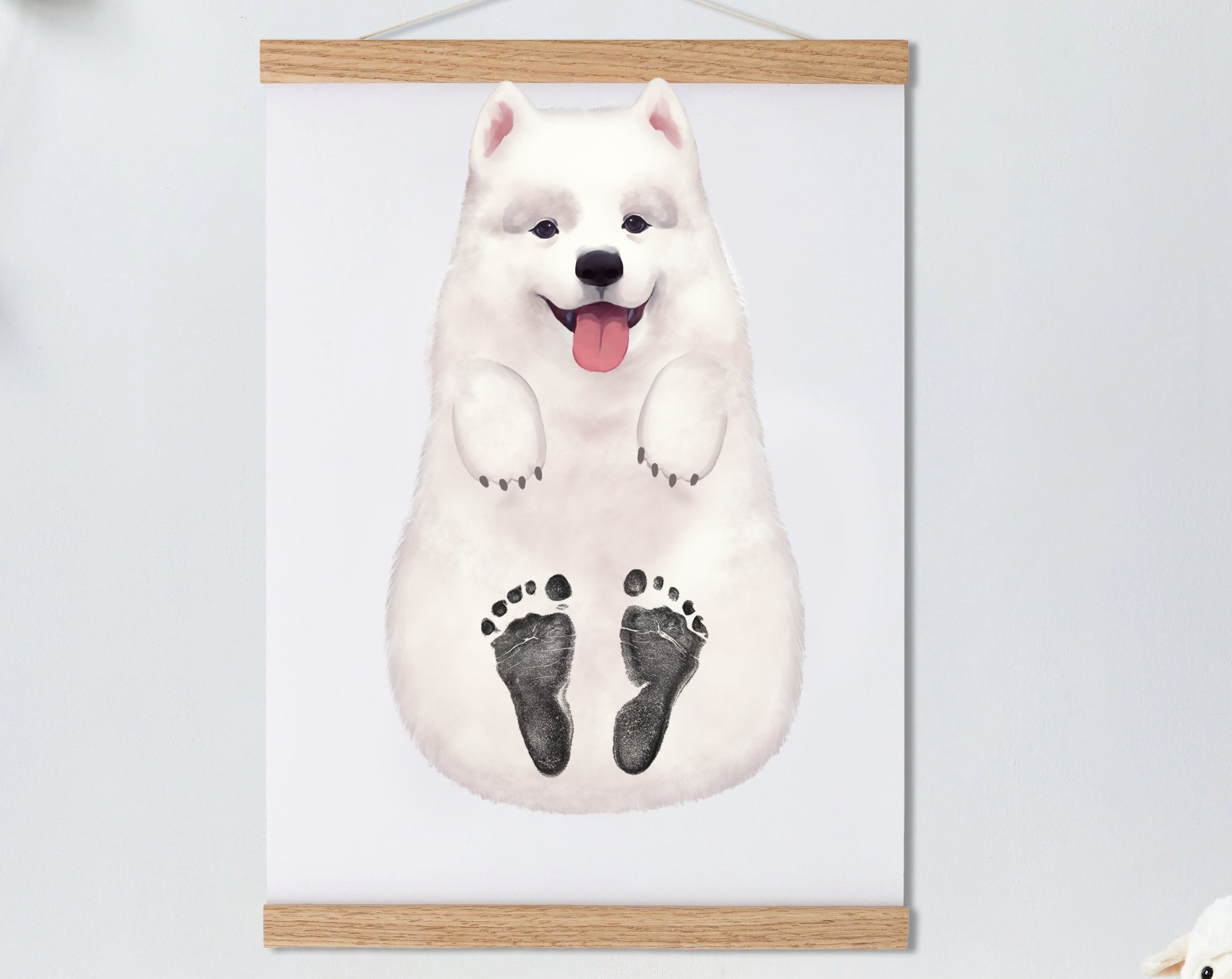 Lovbabe Personalized Newborn 🐶 Baby Footprint Set | Mural Nursery Wall Art - Samoyed Dog Design, Unique Baby Gift Christmas Gifts-Lovbabe