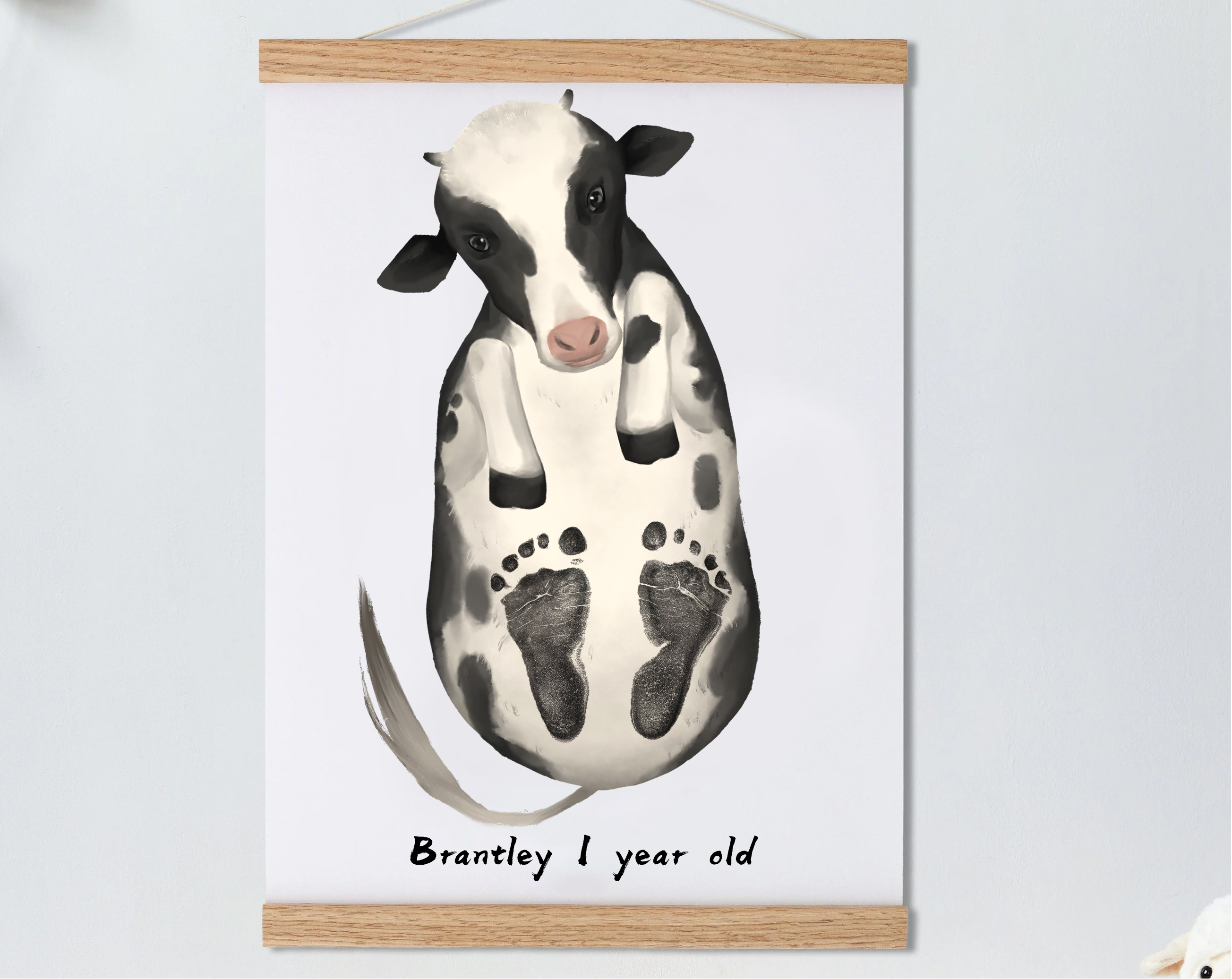 Lovbabe Cute Dairy Cow Baby Footprint Kit | Personalized Keepsake, Mural Nursery Decor & Children's Room Art, Unique Baby & Pet Gift Animals, Dairy cow Christmas Gifts-Lovbabe