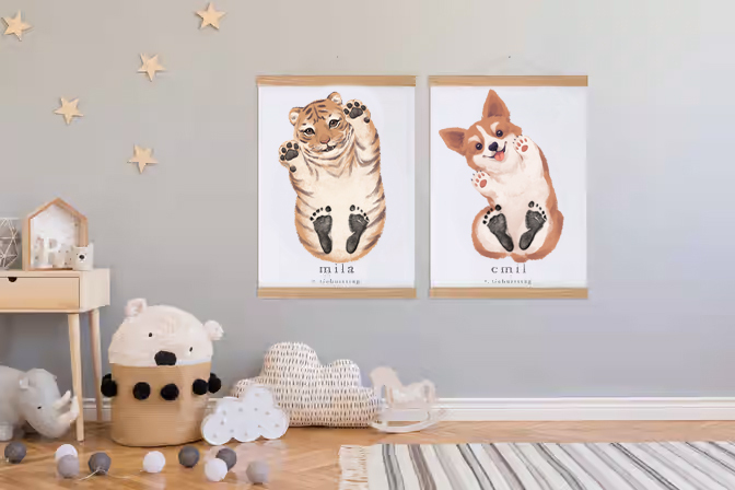 Lovbabe Corgi Dog Baby Footprint Kit | Personalized Keepsake, Mural Nursery Decor & Children's Room Art, Unique Baby Gift Animals, Corgi Dog Baby Christmas Gifts-Lovbabe