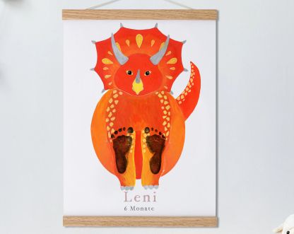 Lovbabe Orange Triceratops🐾 Baby Footprint Kit | Personalized Keepsake, Baby Shower Gift Mural Baby, Nursery Decor & Pet Gift & Children's Room Animals Christmas Gifts-Lovbabe
