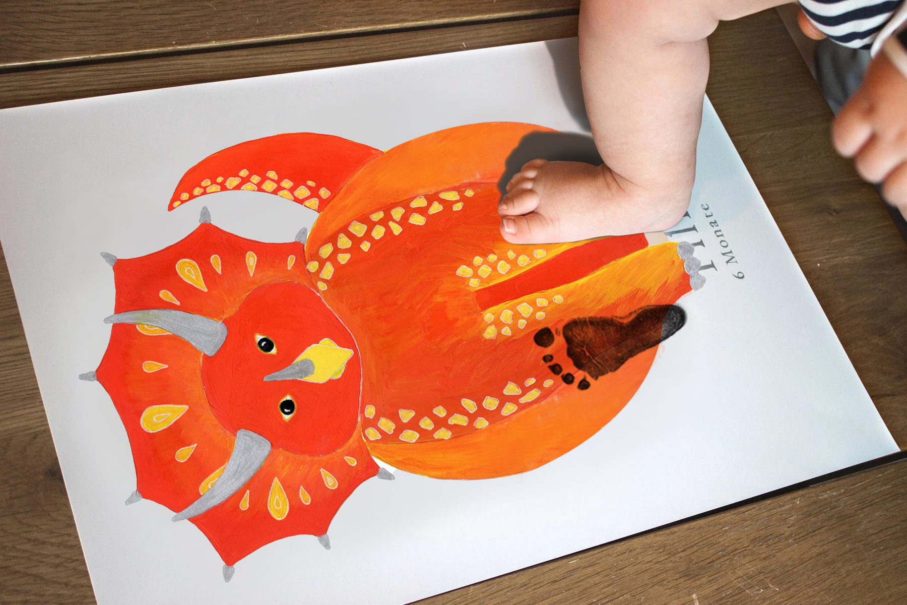 Lovbabe Orange Triceratops🐾 Baby Footprint Kit | Personalized Keepsake, Baby Shower Gift Mural Baby, Nursery Decor & Pet Gift & Children's Room Animals Christmas Gifts-Lovbabe