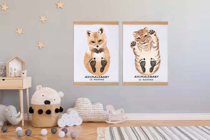 Lovbabe Little Lion Baby Footprint Kit | Personalized Keepsake, Mural Nursery Decor & Children's Room Art, Unique Baby Gift👣 Christmas Gifts-Lovbabe