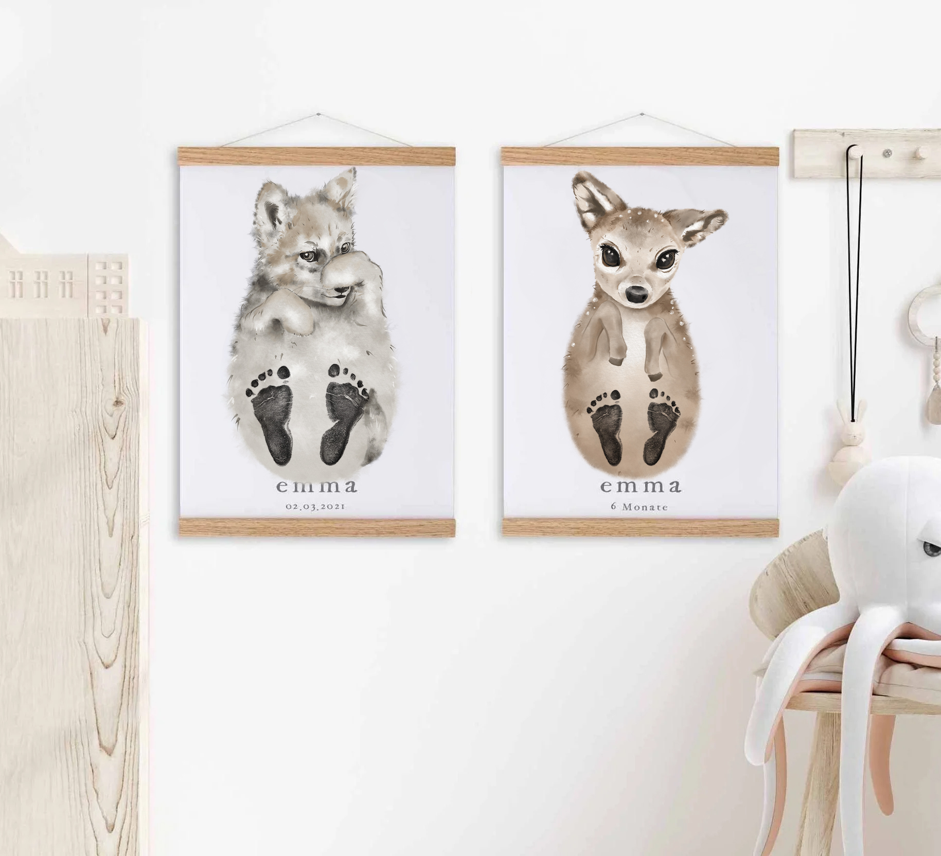 Lovbabe Little Wolf Baby Footprint Kit | Personalized Keepsake, Mural Nursery Decor & Children's Room Art, Unique Baby Gift Animals, Little Wolf 🐺 Christmas Gifts-Lovbabe