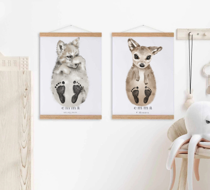 Lovbabe Little Wolf Baby Footprint Kit | Personalized Keepsake, Mural Nursery Decor & Children's Room Art, Unique Baby Gift Animals, Little Wolf 🐺 Christmas Gifts-Lovbabe
