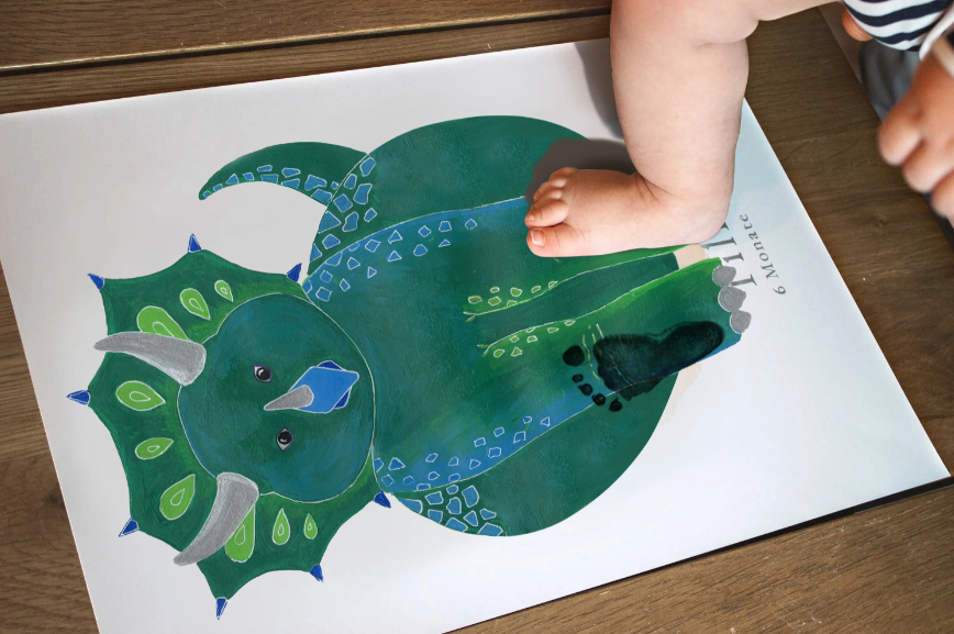 Lovbabe Orange Triceratops🐾 Baby Footprint Kit | Personalized Keepsake, Baby Shower Gift Mural Baby, Nursery Decor & Pet Gift & Children's Room Animals Christmas Gifts-Lovbabe