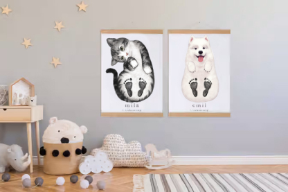 Lovbabe Personalized Newborn 🐶 Baby Footprint Set | Mural Nursery Wall Art - Samoyed Dog Design, Unique Baby Gift Christmas Gifts-Lovbabe