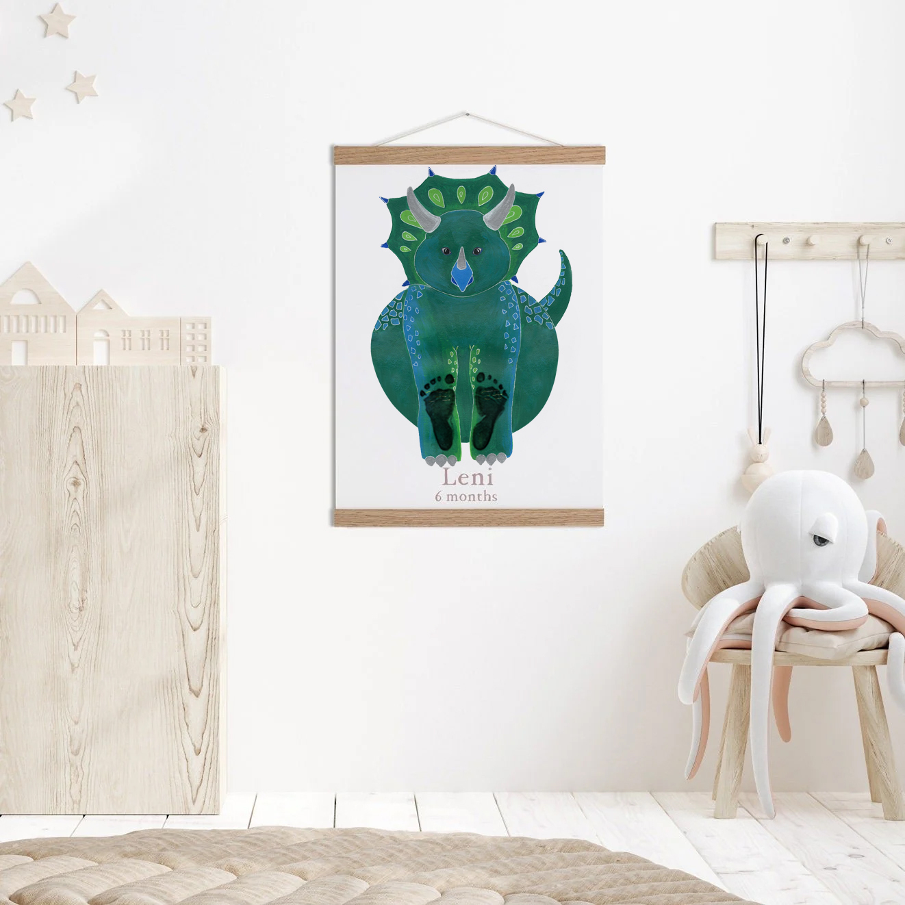Lovbabe Green Triceratops Baby Footprint Kit | Personalized Keepsake, Mural Nursery Decor & Children's Room Art Animals Unique Baby & Pet Gift🐾 Christmas Gifts-Lovbabe